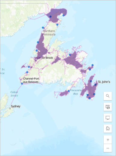 Travel areas surrounding charging stations