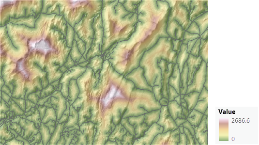 Mapa de distancia a las carreteras sobre un sombreado