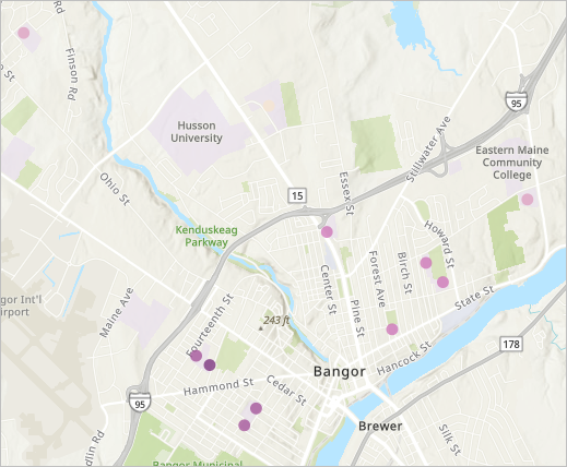 Population des moins de 18 ans synthétisée autour des sites d'école potentiels.