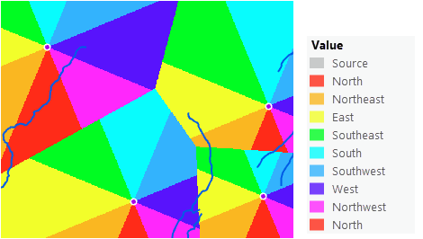 Carte d’une direction en ligne droite à partir de quatre postes de garde Carte d’une direction en ligne droite à partir de quatre postes de garde