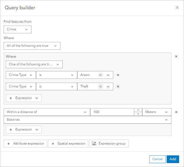 Групповой запрос о поджогах и кражах в радиусе 100 метров от магазинов пончиков. Групповой запрос о поджогах и кражах в радиусе 100 метров от магазинов пончиков.