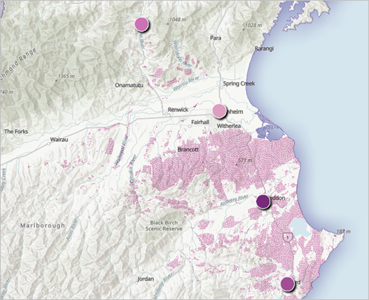 露营地 1.5 公里范围内观察到的单花针茅属草汇总区域